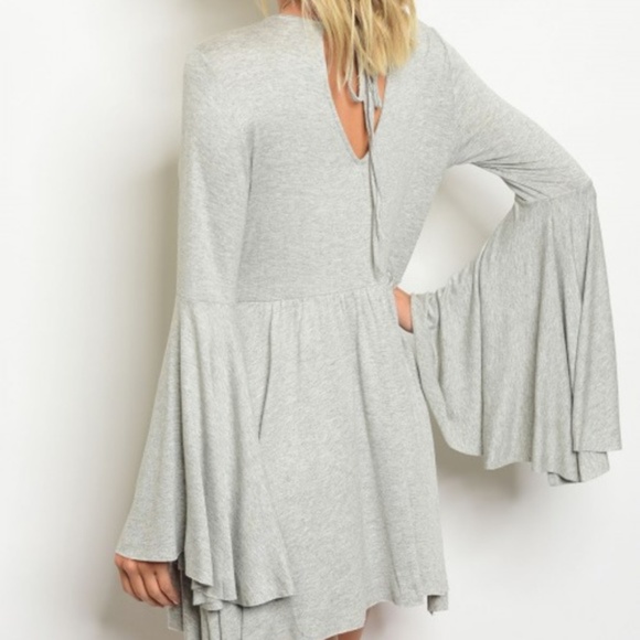 (LAST CHANCE) BELL SLEEVED GRAY SKATER DRESS - Picture 2 of 2
